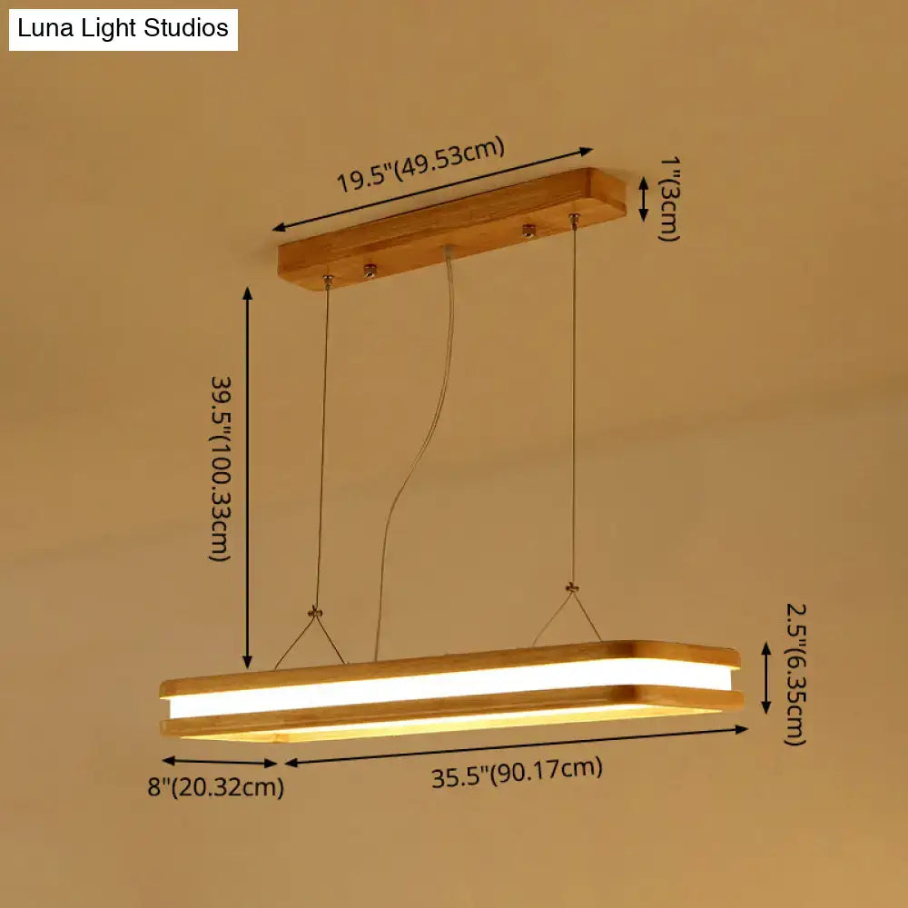 Modern wood rectangular hanging island lamp for dining room