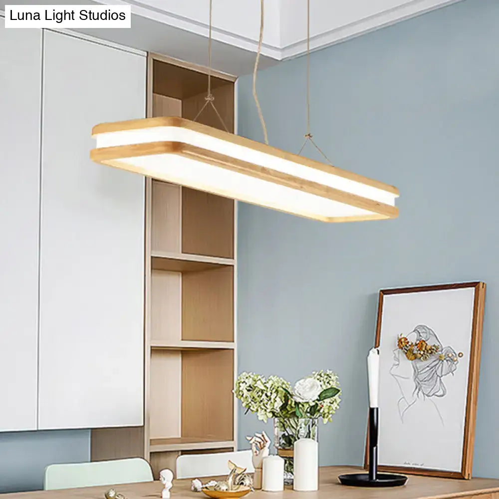 Modern wood rectangular hanging island lamp for dining room