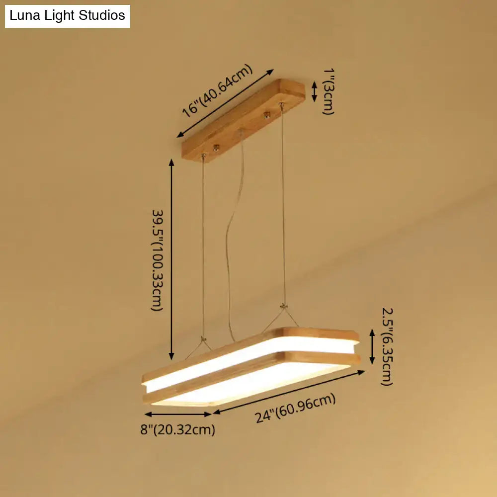 Modern wood rectangular hanging island lamp for dining room