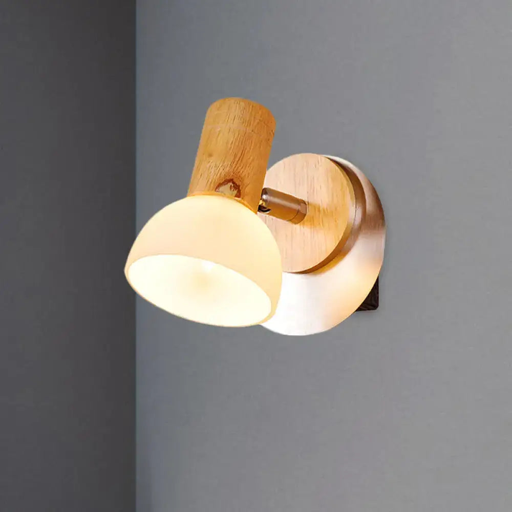 Modern wood sconce with milk white glass – bedroom wall lamp