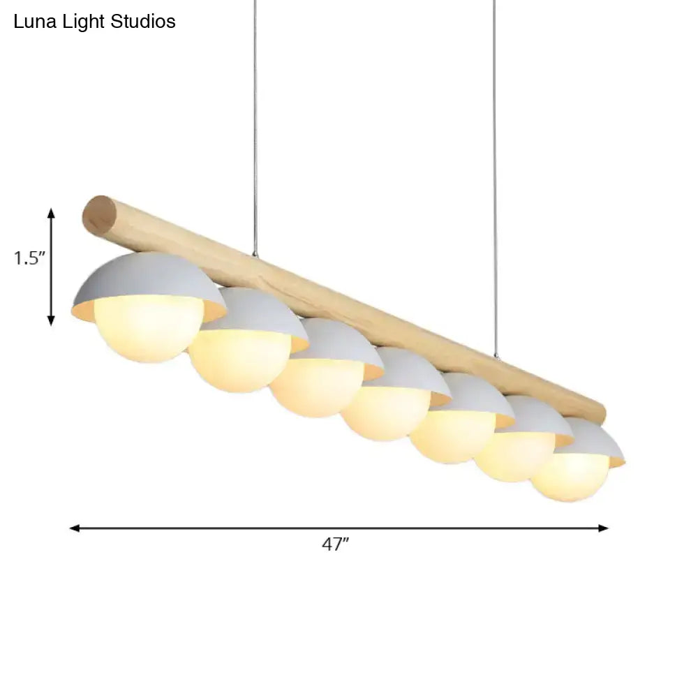 Modern wood stem linear chandelier with white shade dining room light