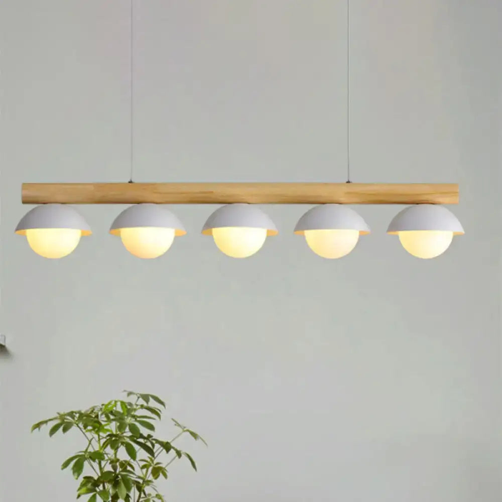 Modern wood stem linear chandelier with white shade dining room light