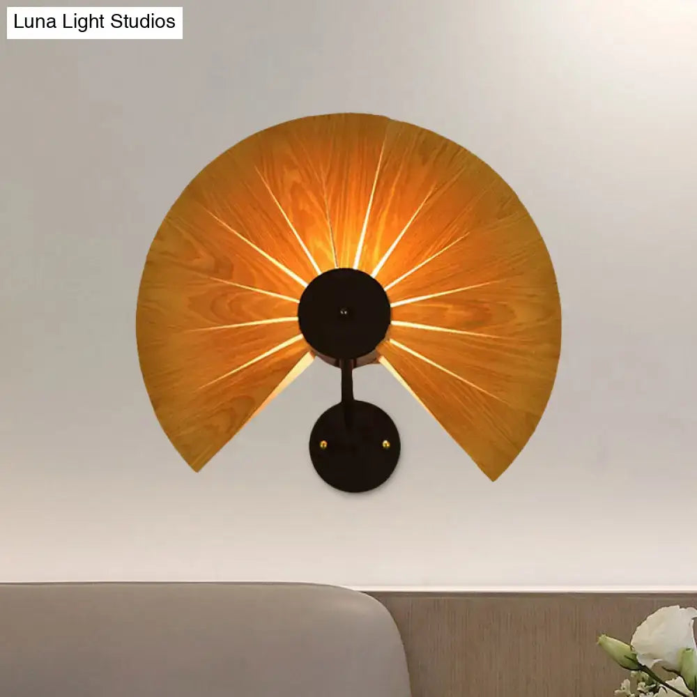 Modern wood veneer fan wall sconce black e26 e27 dining room light