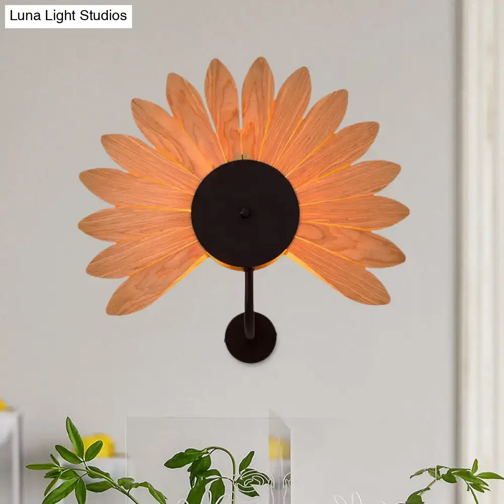 Modern wood veneer fan wall sconce black e26 e27 dining room light