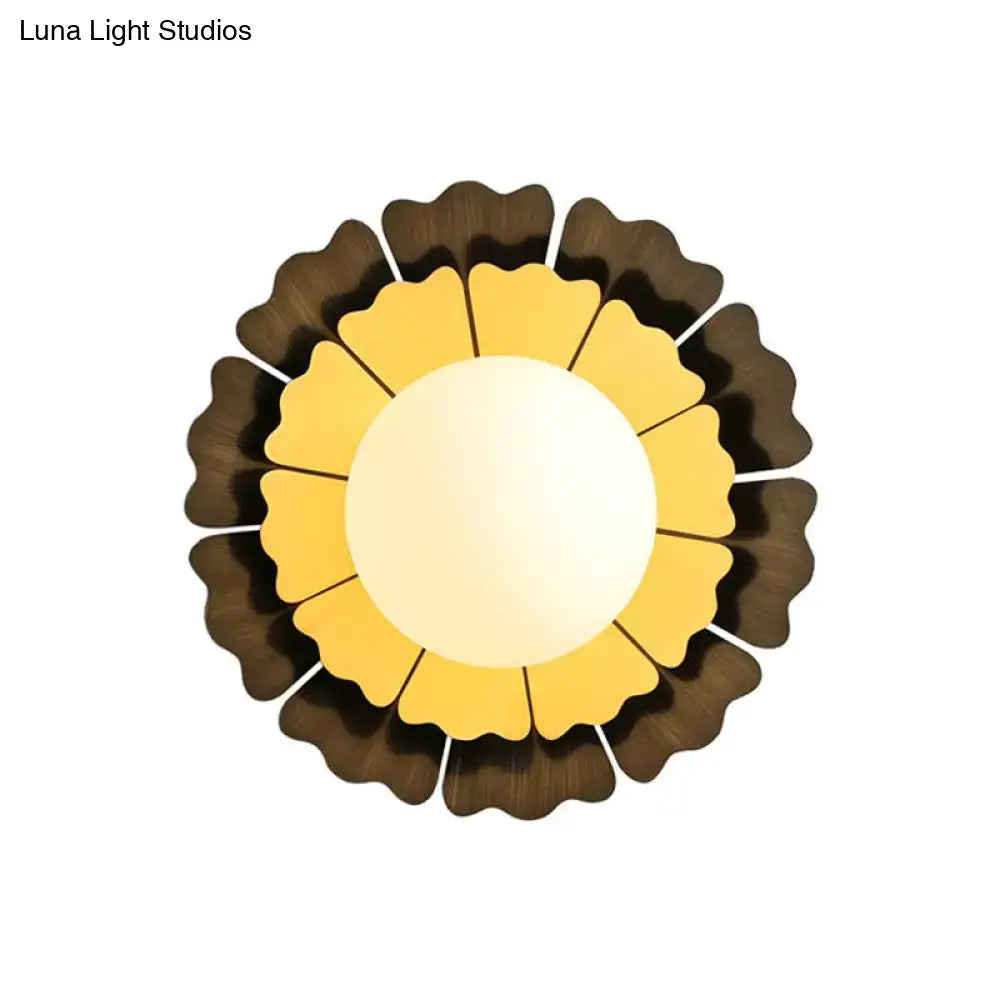 Modern yellow & brown sunflower wall sconce – bedroom glass light