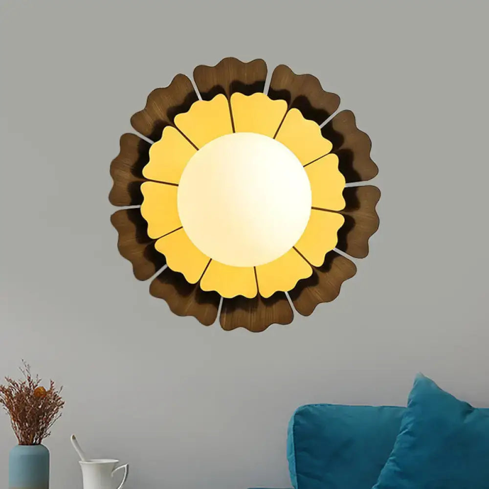 Modern yellow & brown sunflower wall sconce – bedroom glass light