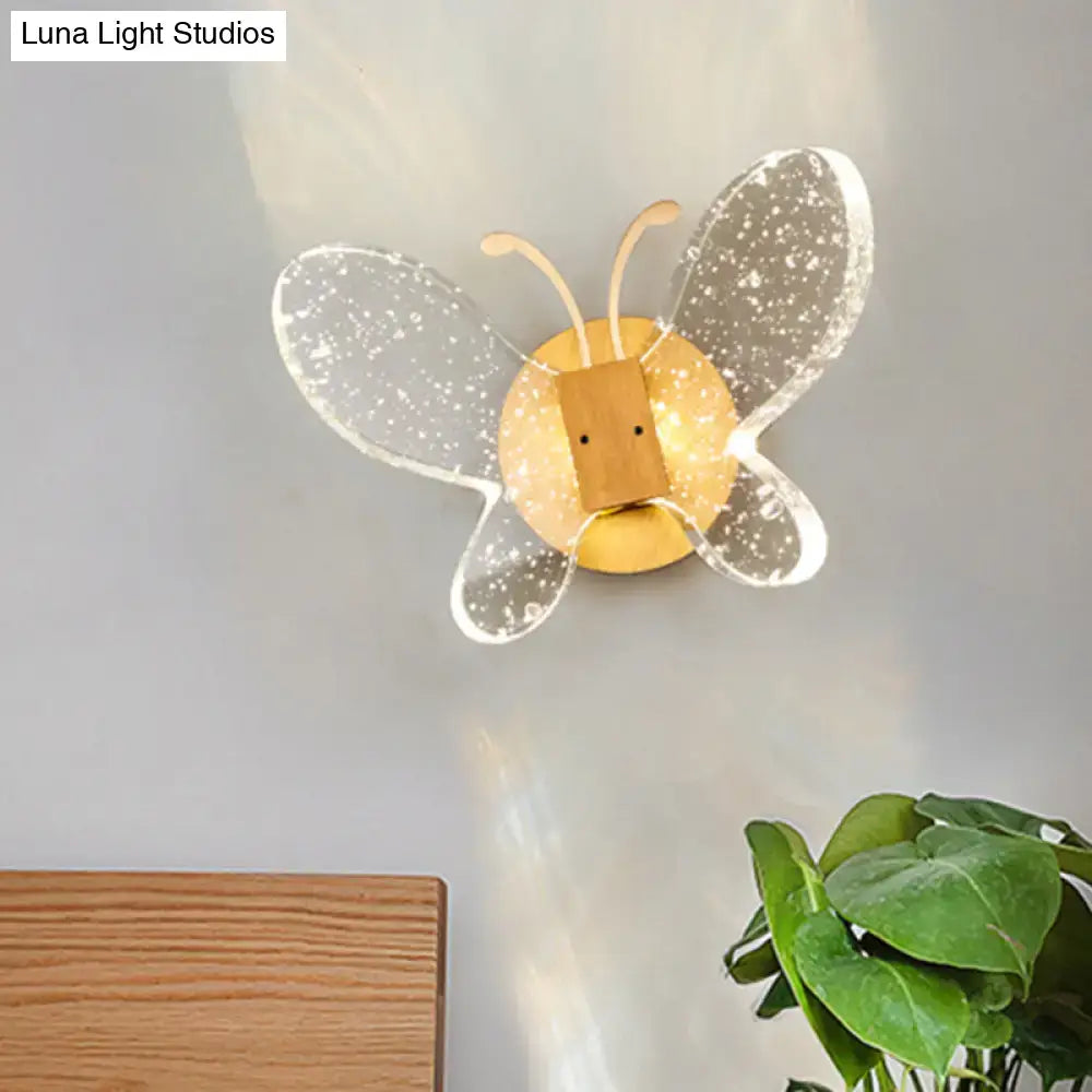 Modern yellow & clear butterfly bubble crystal sconce bedroom light