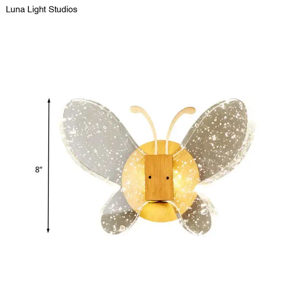 Modern yellow & clear butterfly bubble crystal sconce bedroom light