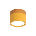 Decorbites small macaron flush mount ceiling light in yellow with metal body and natural wood top ring for kitchen bar