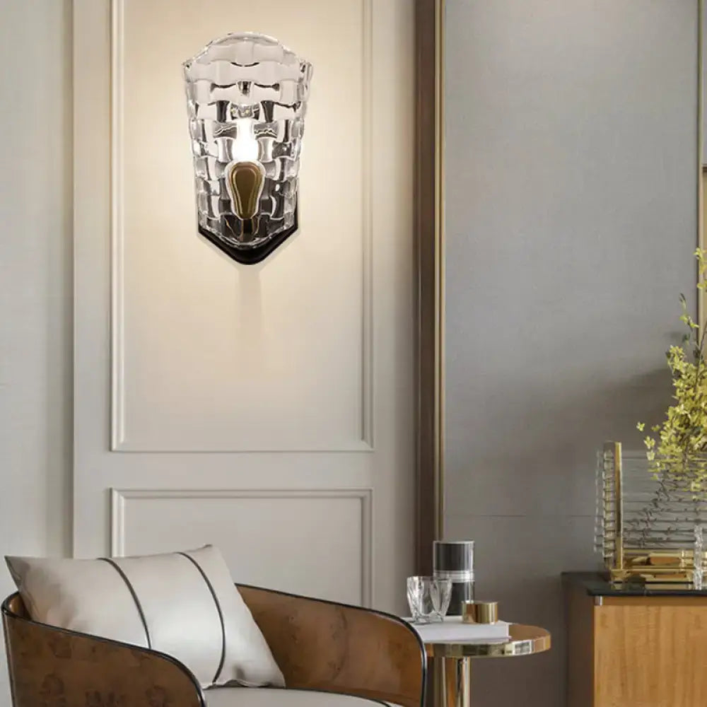 Modernist black & gold wall sconce bedroom clear crystal panel