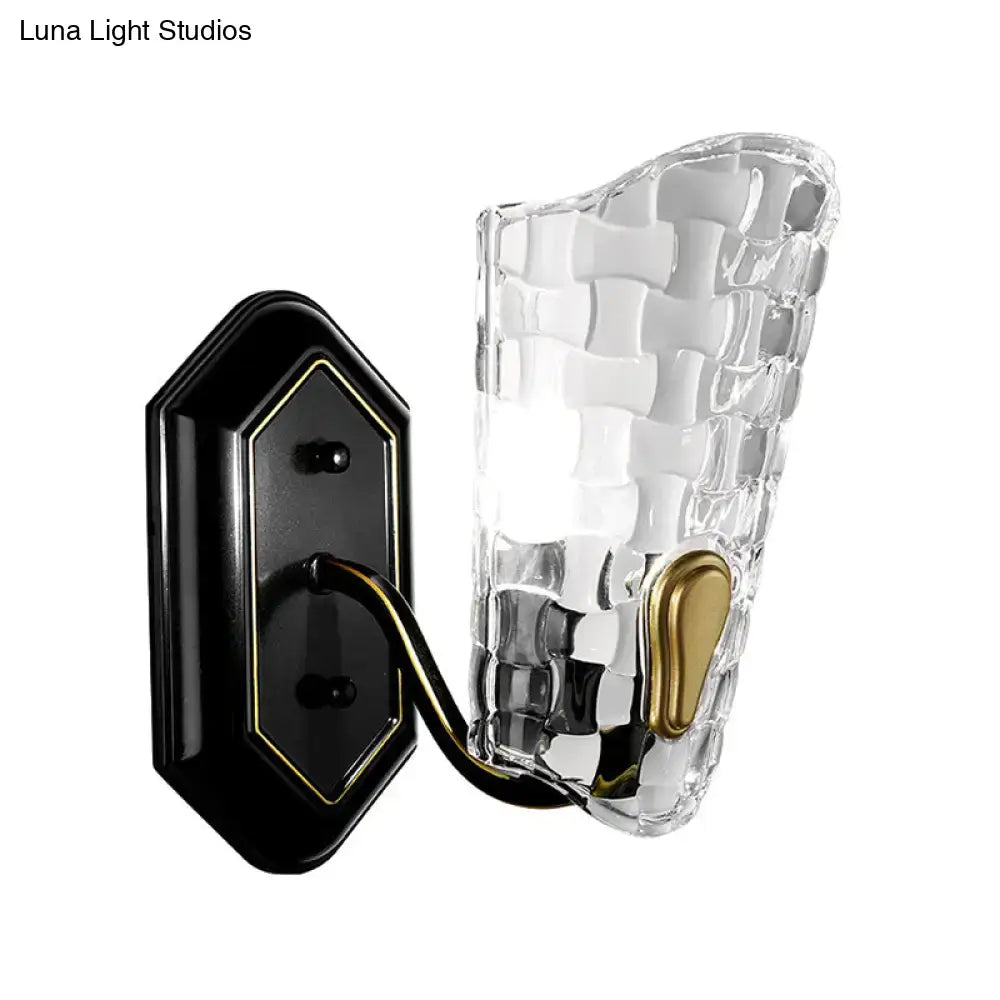Modernist black & gold wall sconce bedroom clear crystal panel
