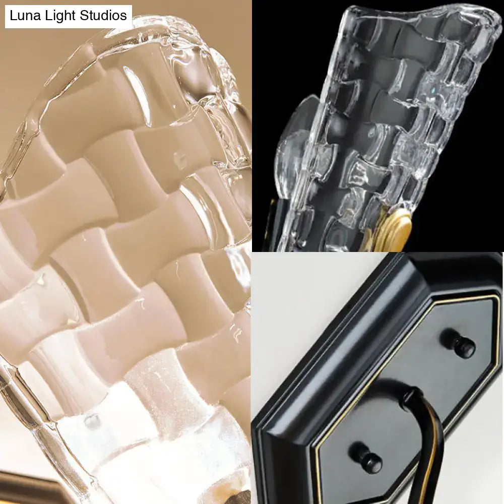 Modernist black & gold wall sconce bedroom clear crystal panel