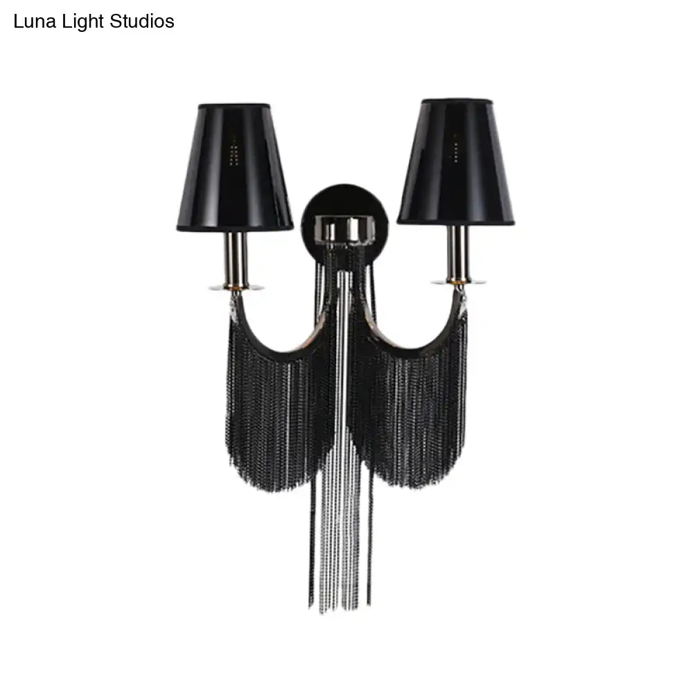 Modernist black & silver tassel wall sconce bedroom e12 light