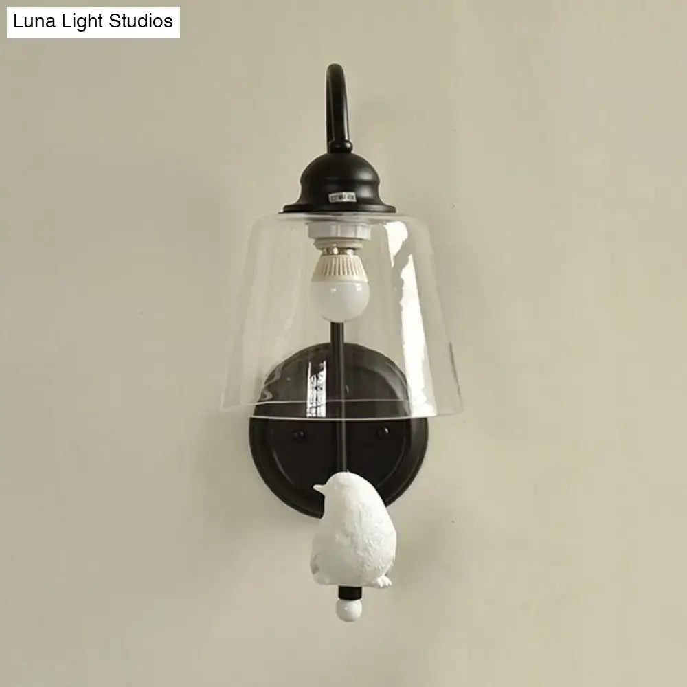 Modernist black & white bird cone wall lamp bedroom glass sconce