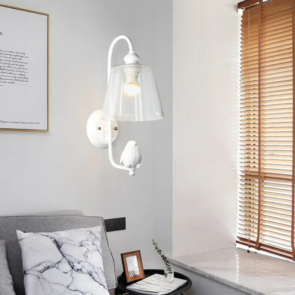 Modernist black & white bird cone wall lamp bedroom glass sconce