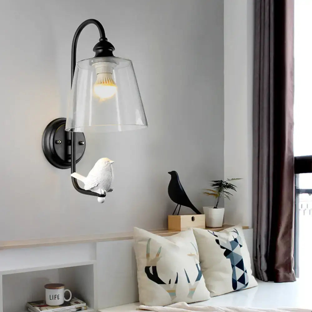 Modernist black & white bird cone wall lamp bedroom glass sconce