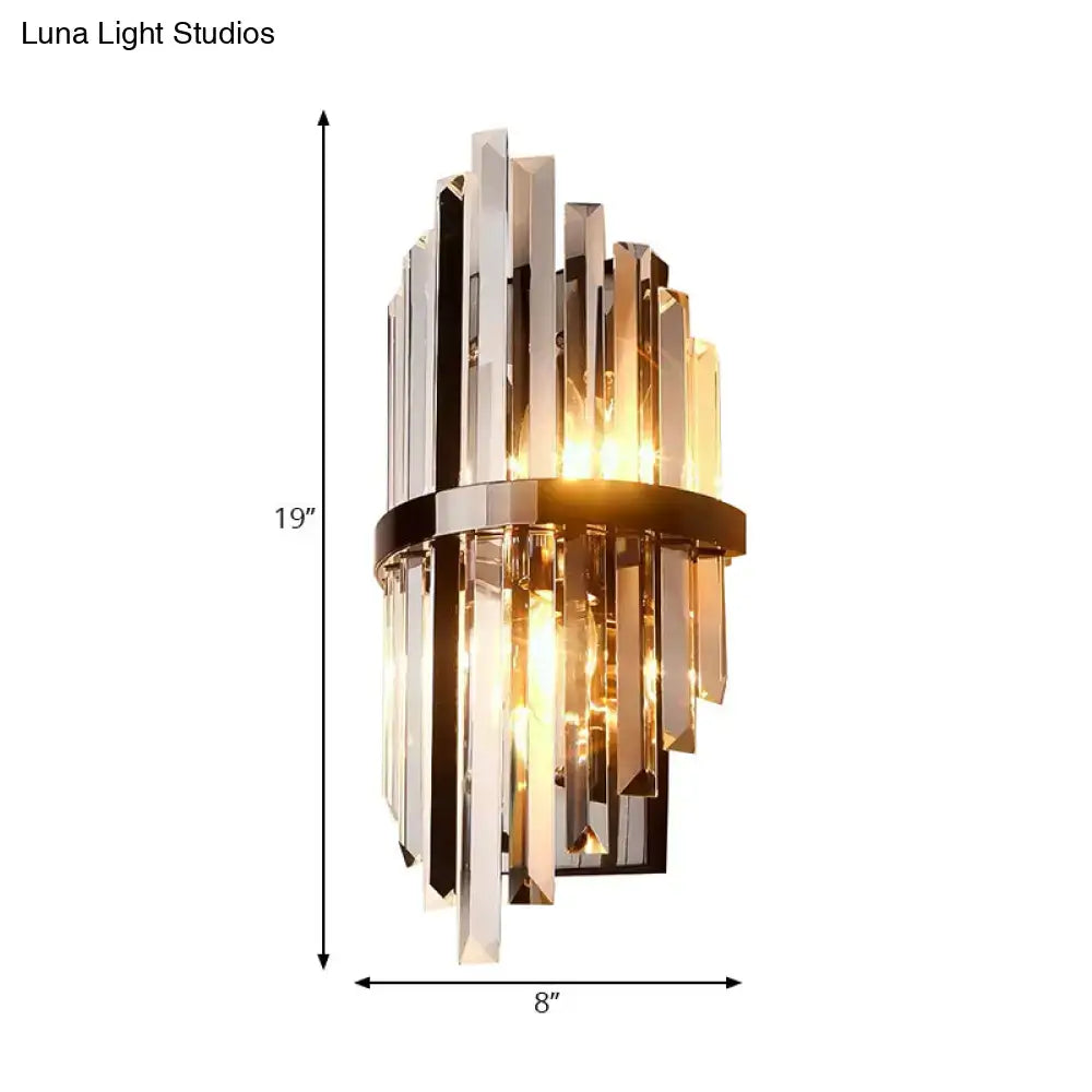 Modernist brass and clear crystal prism sconce – bedroom wall lamp