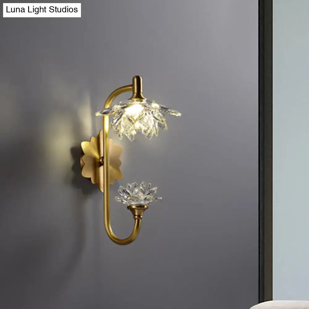 Modernist brass finish crystal shade wall sconce bedroom lotus light