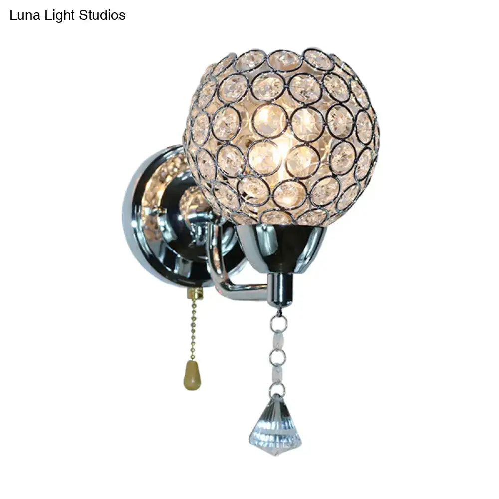 Modernist chrome and crystal wall sconce light – bedroom fixture