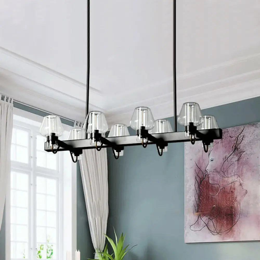 DecorBites™ Modernist Clear/Amber/Smoke Glass Pendant Lamp with Linear Design - Cone Island Lighting (6/8 Lights, Black/Brass Ceiling)