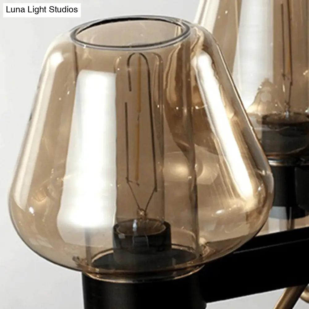 DecorBites™ Modernist Clear/Amber/Smoke Glass Pendant Lamp with Linear Design - Cone Island Lighting (6/8 Lights, Black/Brass Ceiling)