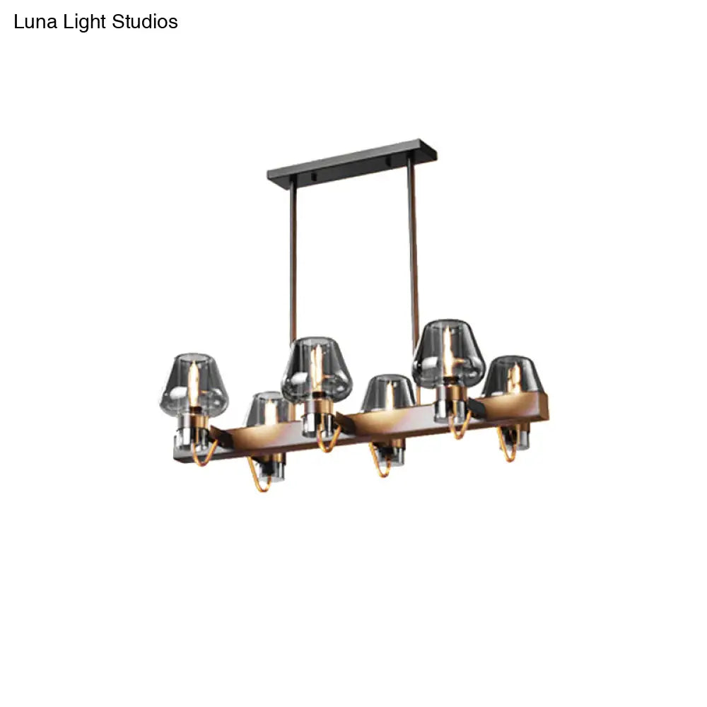 DecorBites™ Modernist Clear/Amber/Smoke Glass Pendant Lamp with Linear Design - Cone Island Lighting (6/8 Lights, Black/Brass Ceiling)