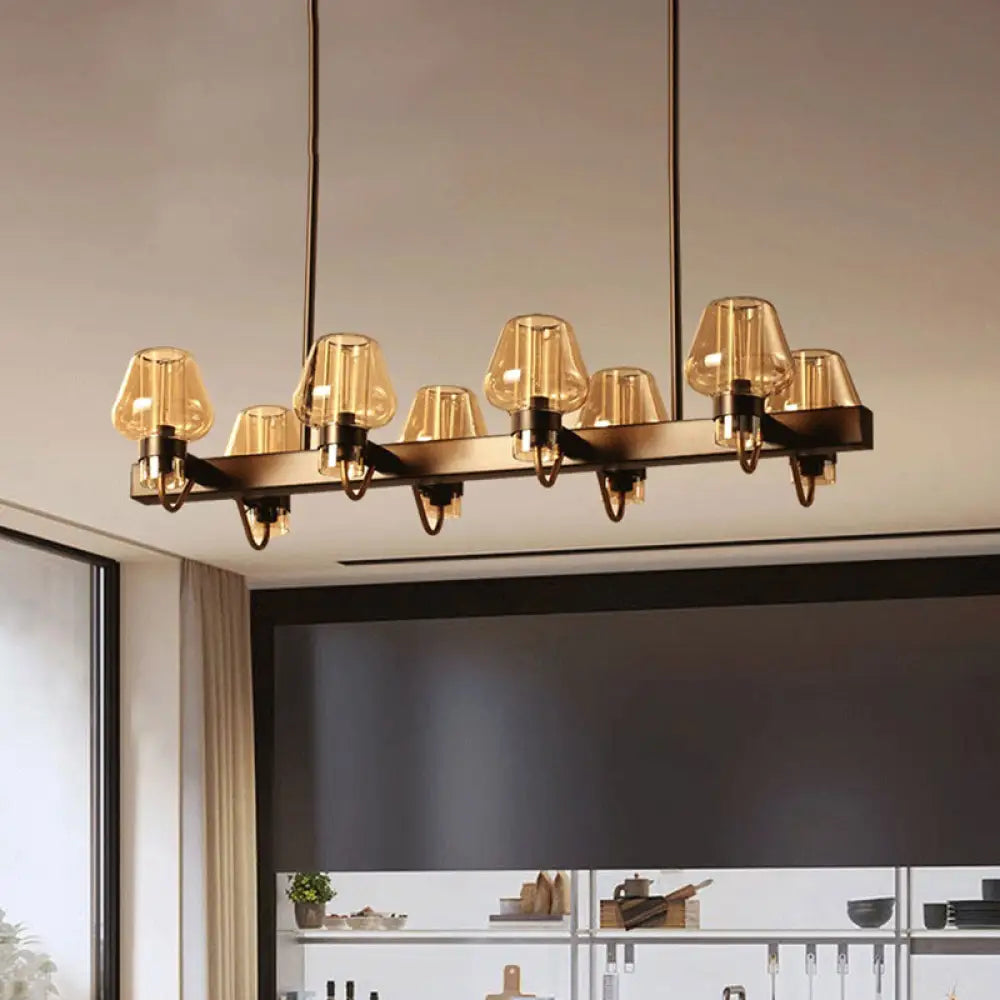 DecorBites™ Modernist Clear/Amber/Smoke Glass Pendant Lamp with Linear Design - Cone Island Lighting (6/8 Lights, Black/Brass Ceiling)