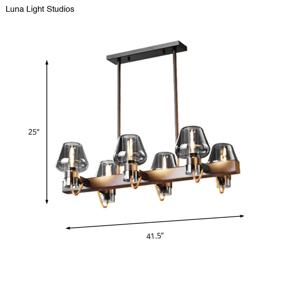DecorBites™ Modernist Clear/Amber/Smoke Glass Pendant Lamp with Linear Design - Cone Island Lighting (6/8 Lights, Black/Brass Ceiling)