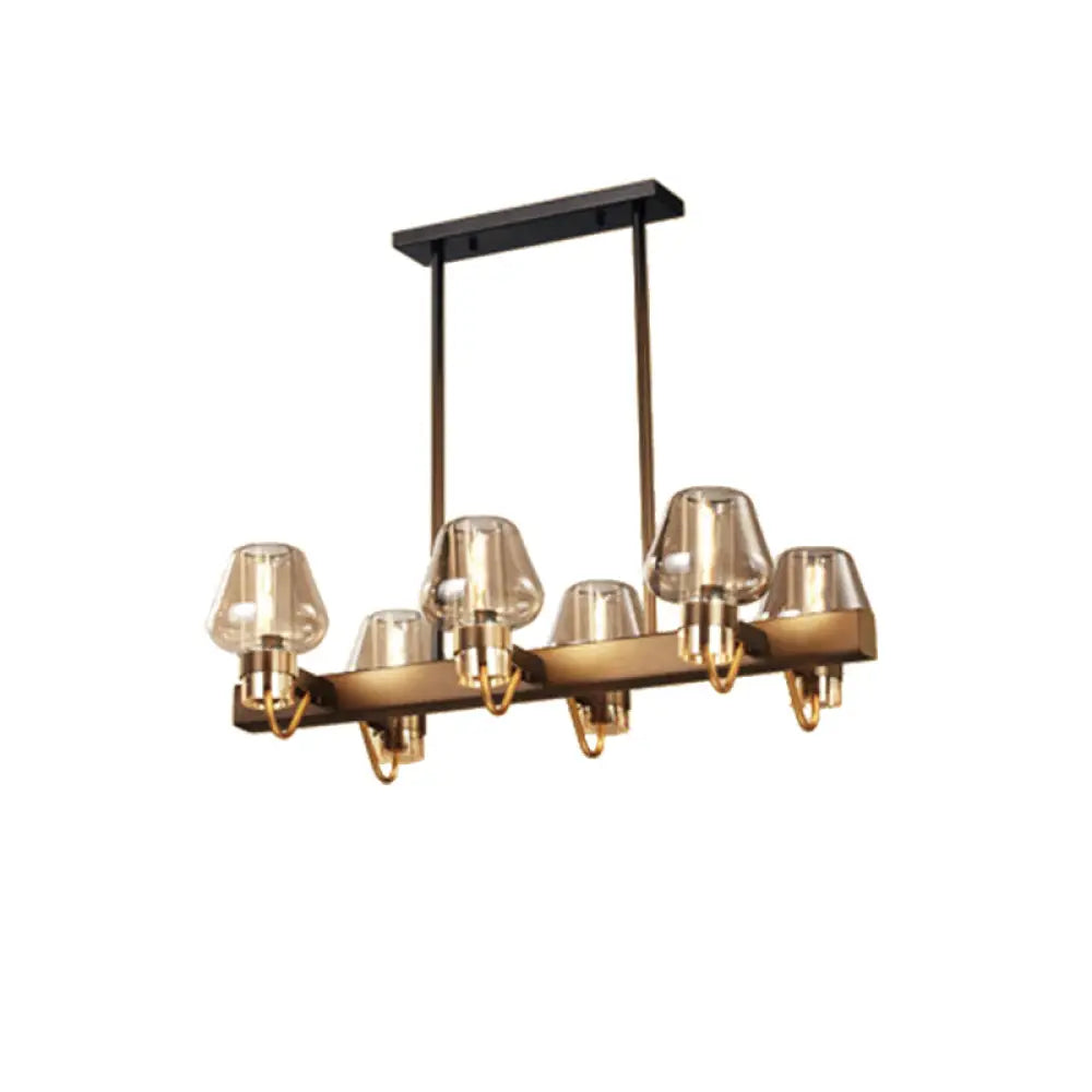 DecorBites™ Modernist Clear/Amber/Smoke Glass Pendant Lamp with Linear Design - Cone Island Lighting (6/8 Lights, Black/Brass Ceiling)