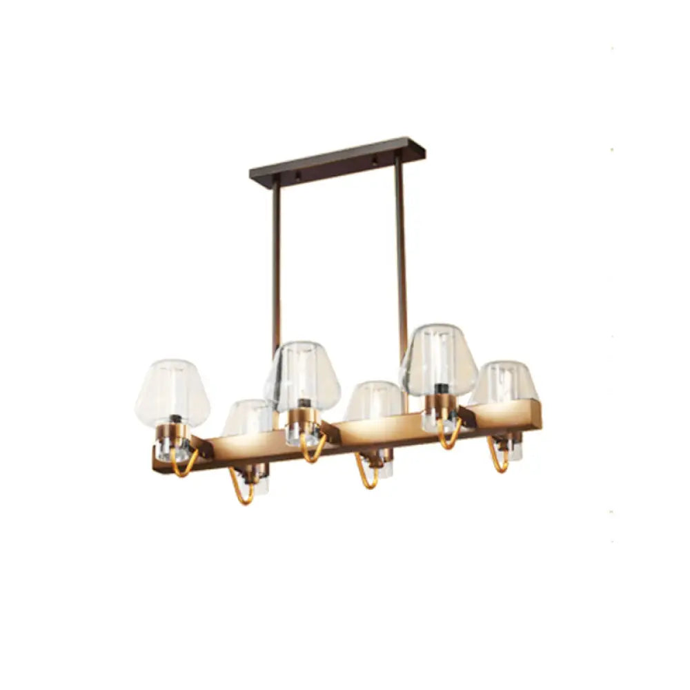 DecorBites™ Modernist Clear/Amber/Smoke Glass Pendant Lamp with Linear Design - Cone Island Lighting (6/8 Lights, Black/Brass Ceiling)