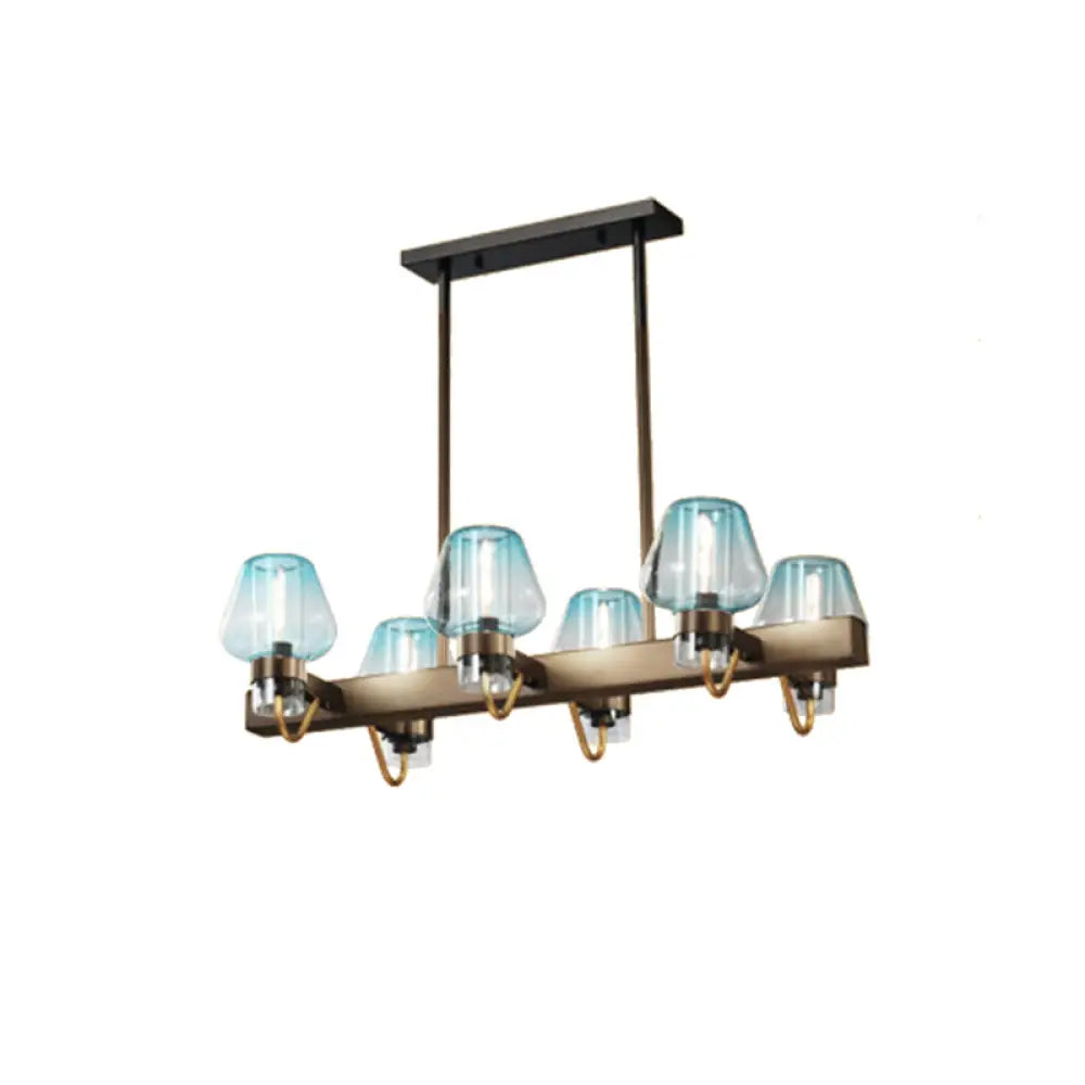 DecorBites™ Modernist Clear/Amber/Smoke Glass Pendant Lamp with Linear Design - Cone Island Lighting (6/8 Lights, Black/Brass Ceiling)