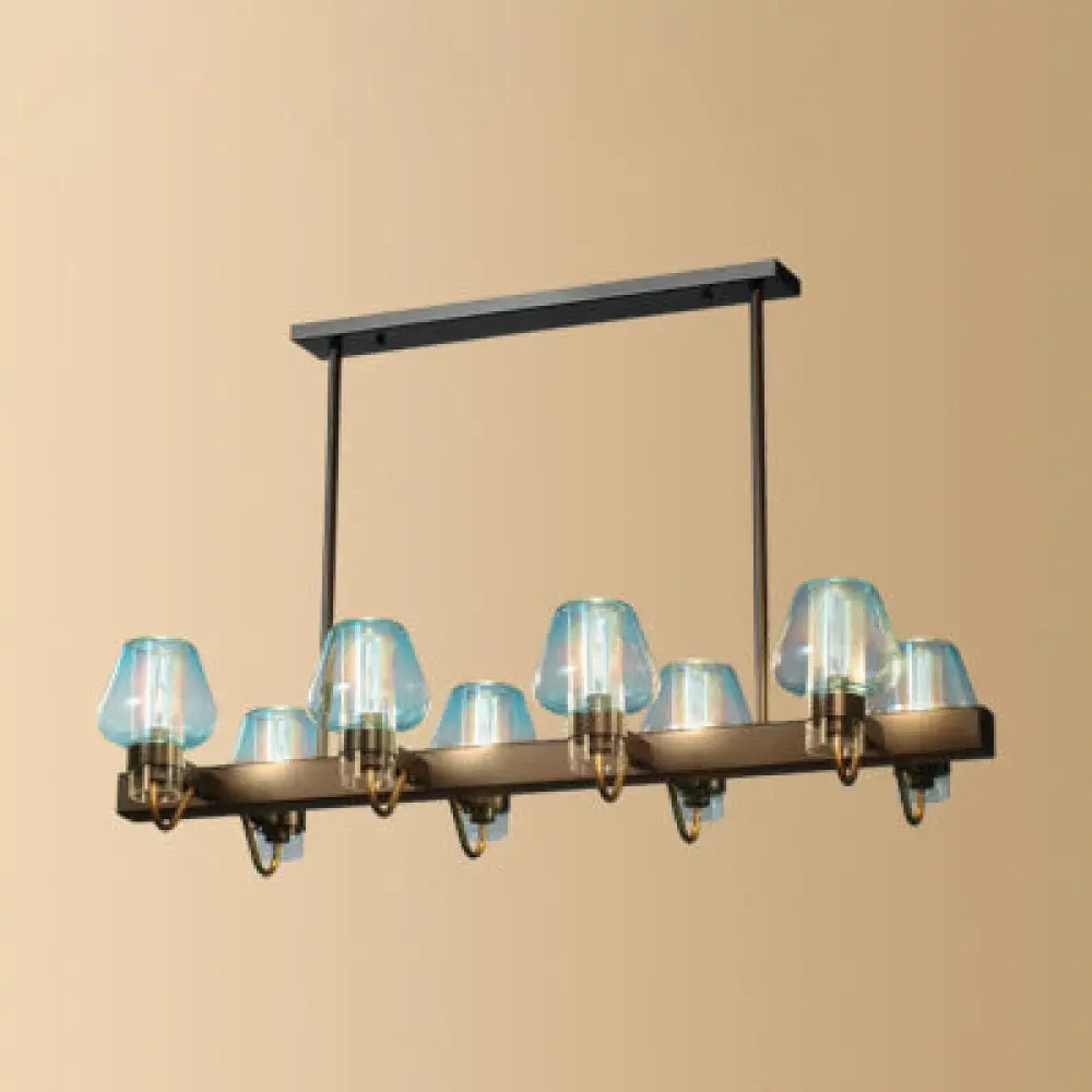DecorBites™ Modernist Clear/Amber/Smoke Glass Pendant Lamp with Linear Design - Cone Island Lighting (6/8 Lights, Black/Brass Ceiling)