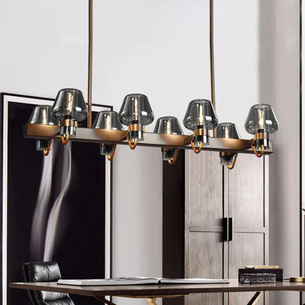DecorBites™ Modernist Clear/Amber/Smoke Glass Pendant Lamp with Linear Design - Cone Island Lighting (6/8 Lights, Black/Brass Ceiling)