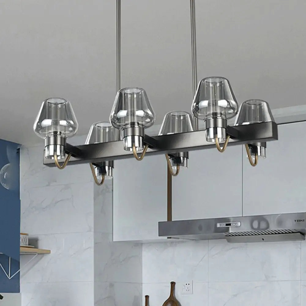 DecorBites™ Modernist Clear/Amber/Smoke Glass Pendant Lamp with Linear Design - Cone Island Lighting (6/8 Lights, Black/Brass Ceiling)