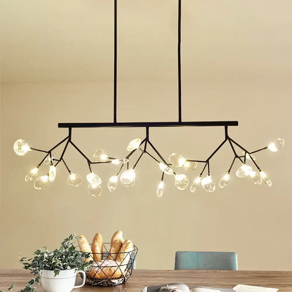 Modernist clear glass firefly hanging island light black & gold dining