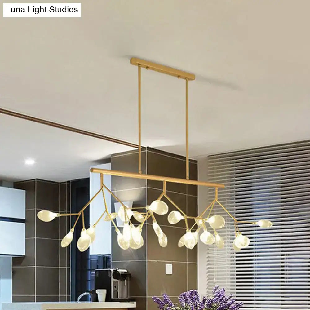 Modernist clear glass firefly hanging island light black & gold dining