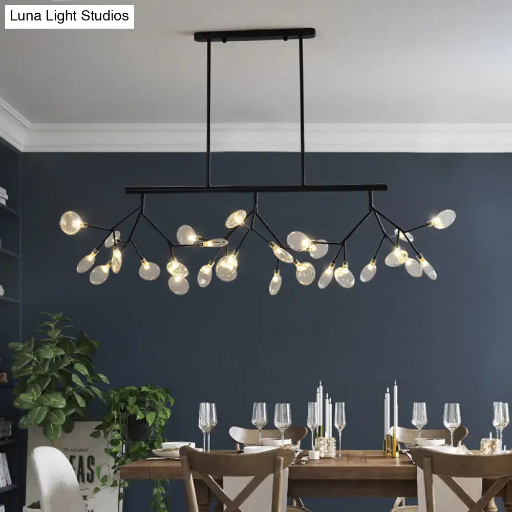 Modernist clear glass firefly hanging island light black & gold dining