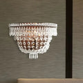 Modernist dark bronze crystal basket wall sconce with clear faceted crystals for elegant bedroom lighting