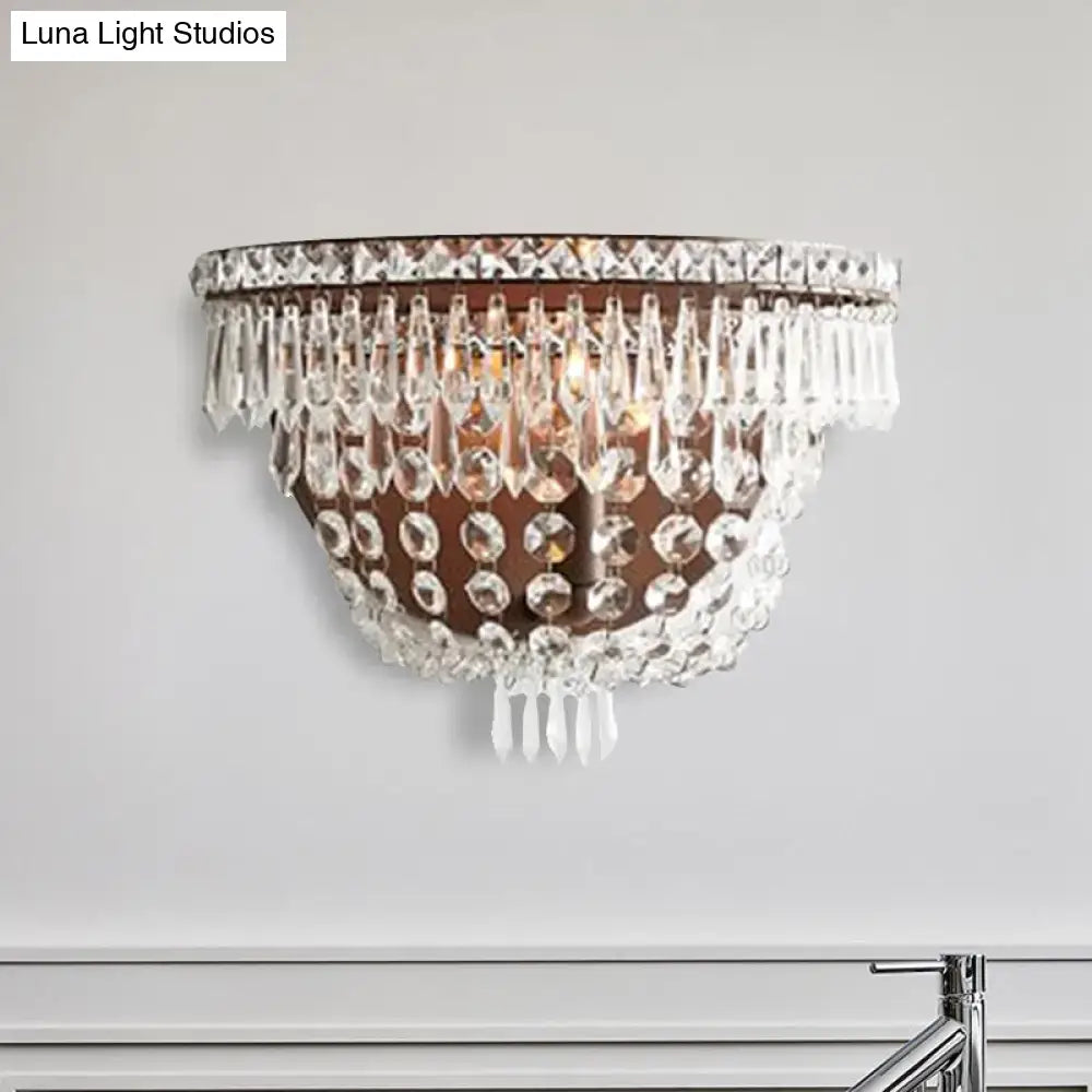 Modernist dark bronze crystal basket wall sconce for bedroom lighting