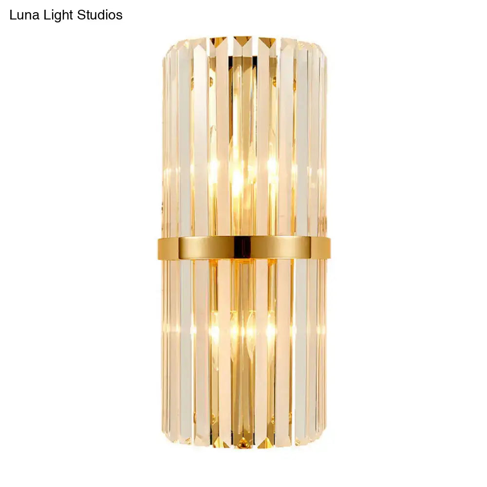 Modernist gold and clear crystal cylinder wall lighting living room