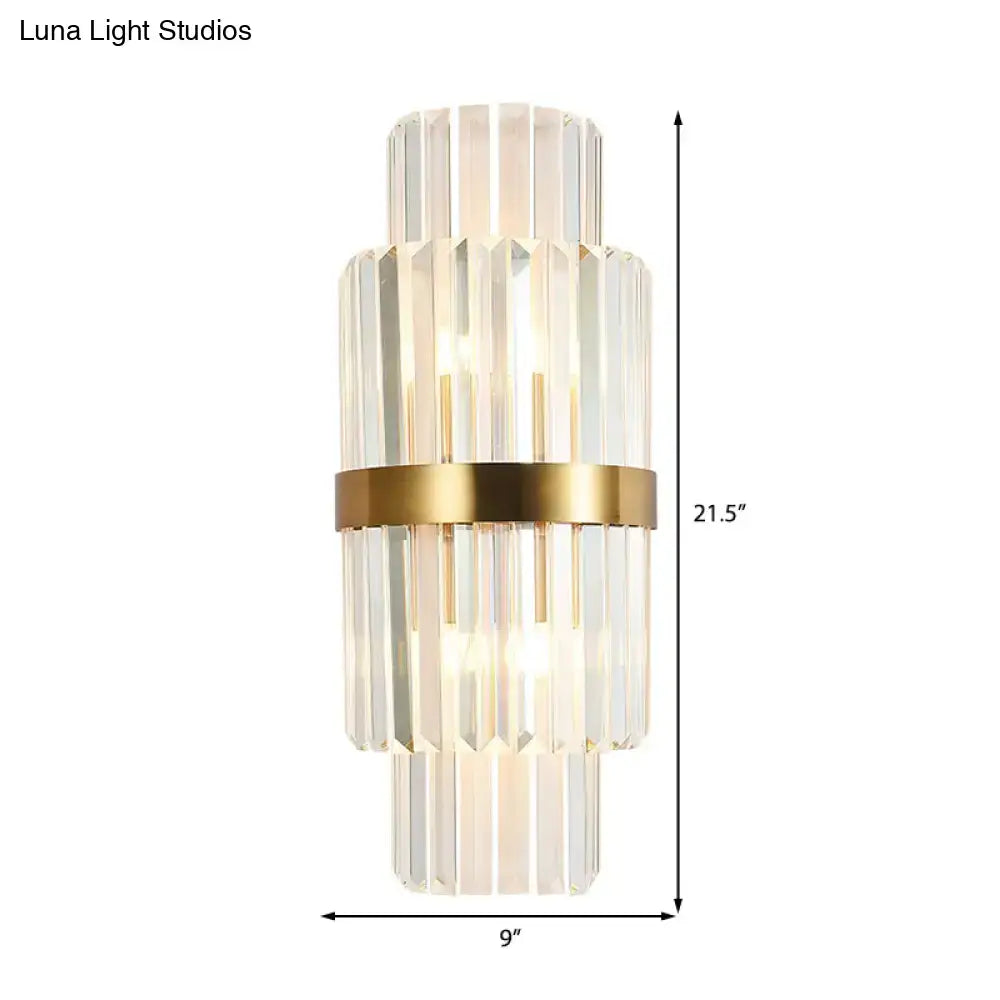 Modernist gold and clear crystal cylinder wall lighting living room