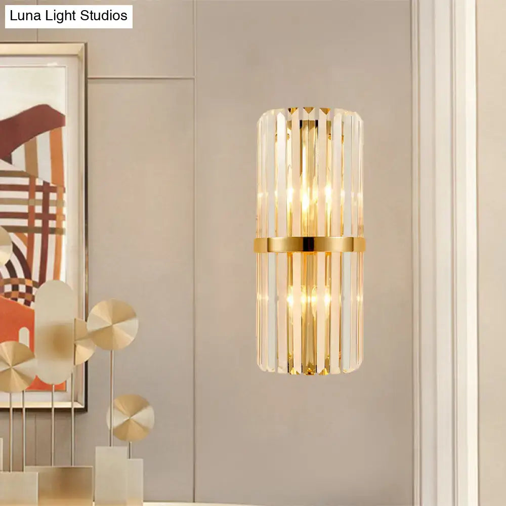 Modernist gold and clear crystal cylinder wall lighting living room