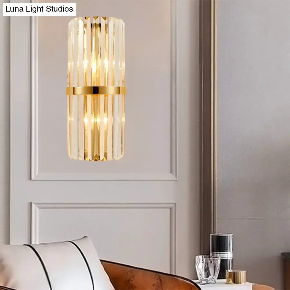 Modernist gold and clear crystal cylinder wall lighting living room