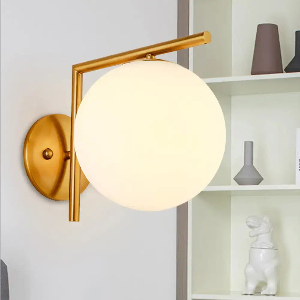 Modernist gold and white globe sconce light – bedroom wall lamp
