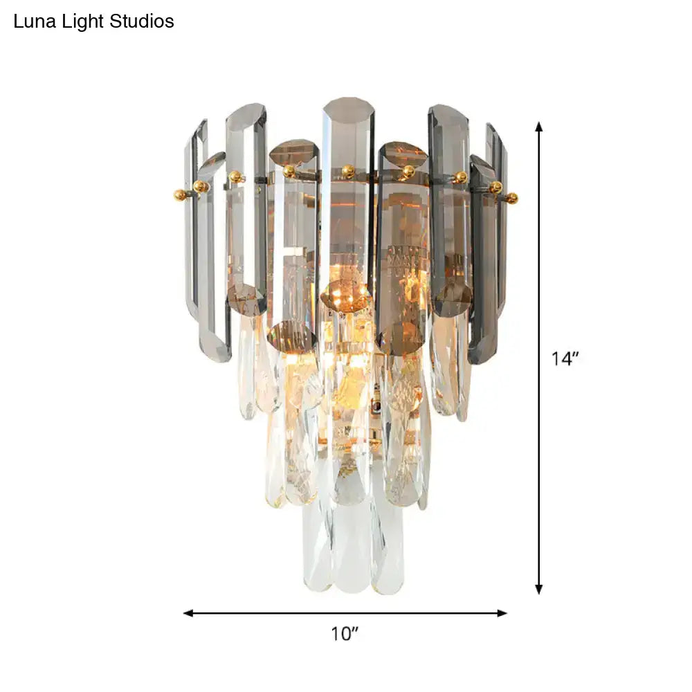 Modernist gold clear & smoke gray wall sconce bedroom crystal light