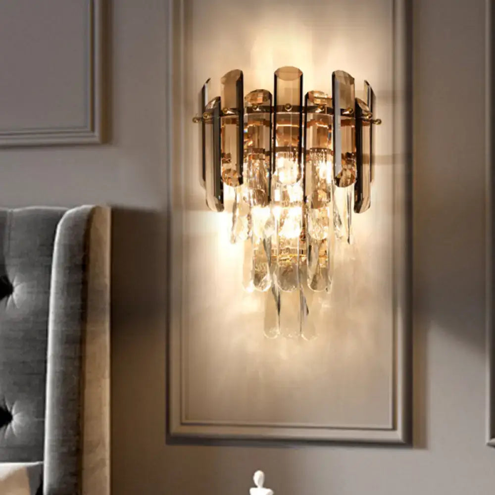 Modernist gold clear & smoke gray wall sconce bedroom crystal light