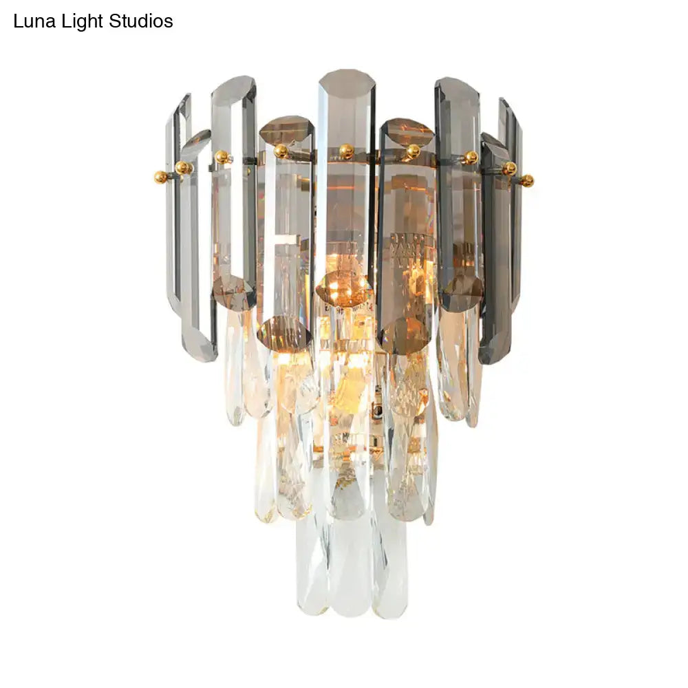 Modernist gold clear & smoke gray wall sconce bedroom crystal light