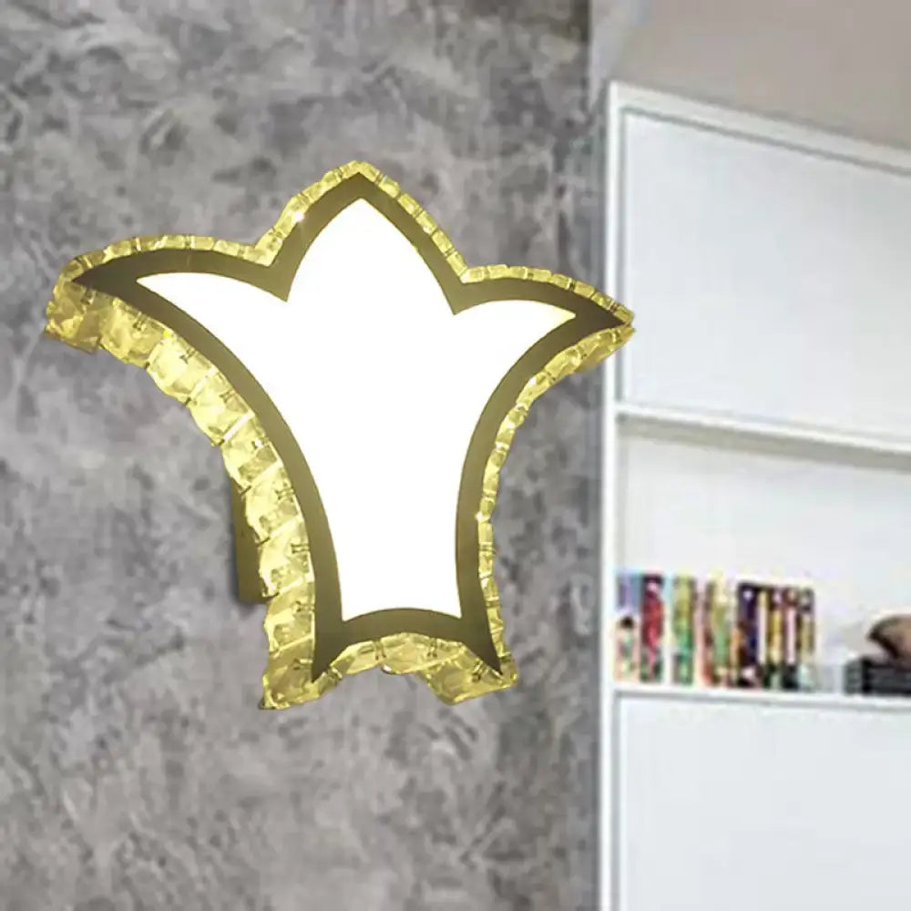 Modernist gold crown wall light with clear k9 crystal for bedroom