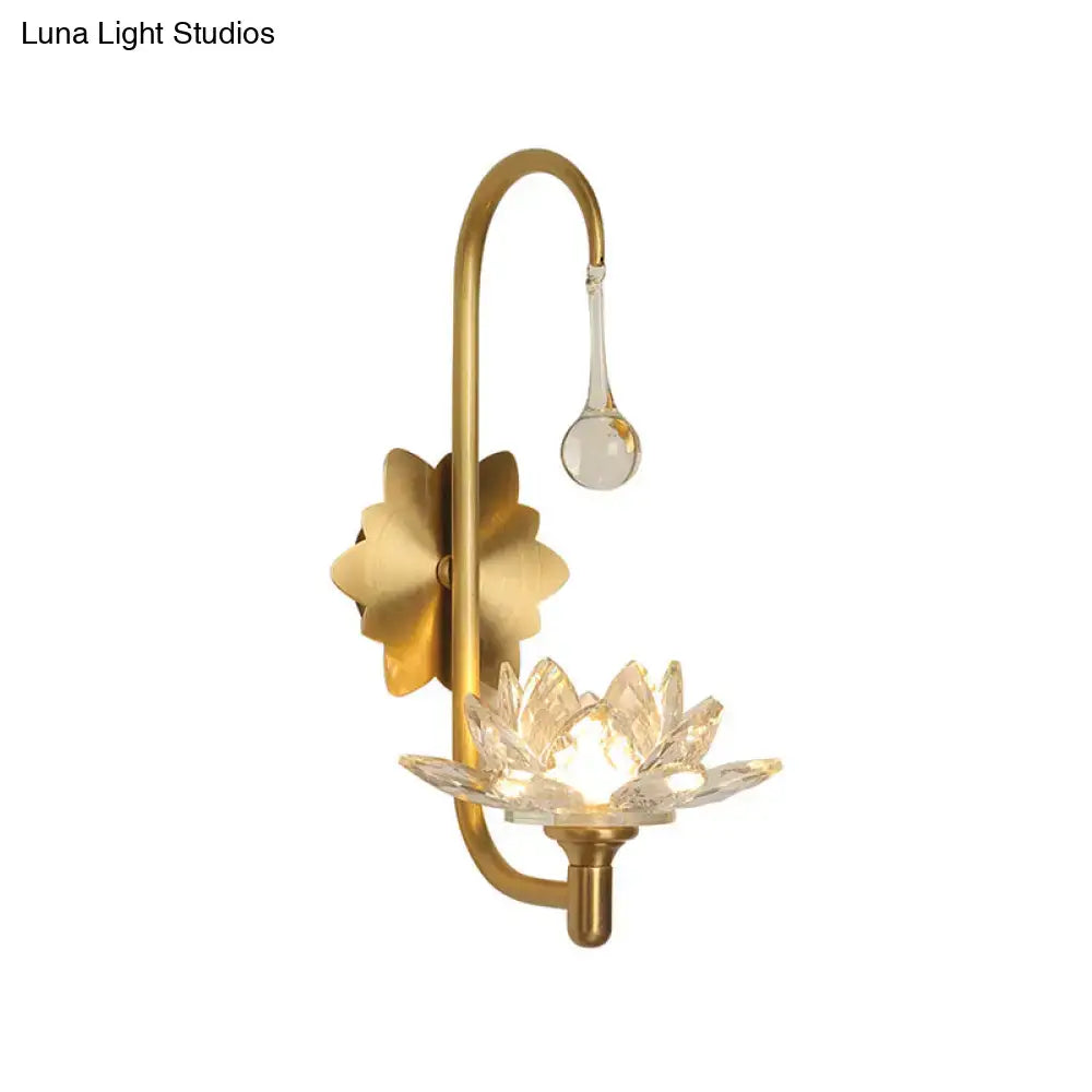 Modernist gold crystal lotus wall lamp bedroom sconce
