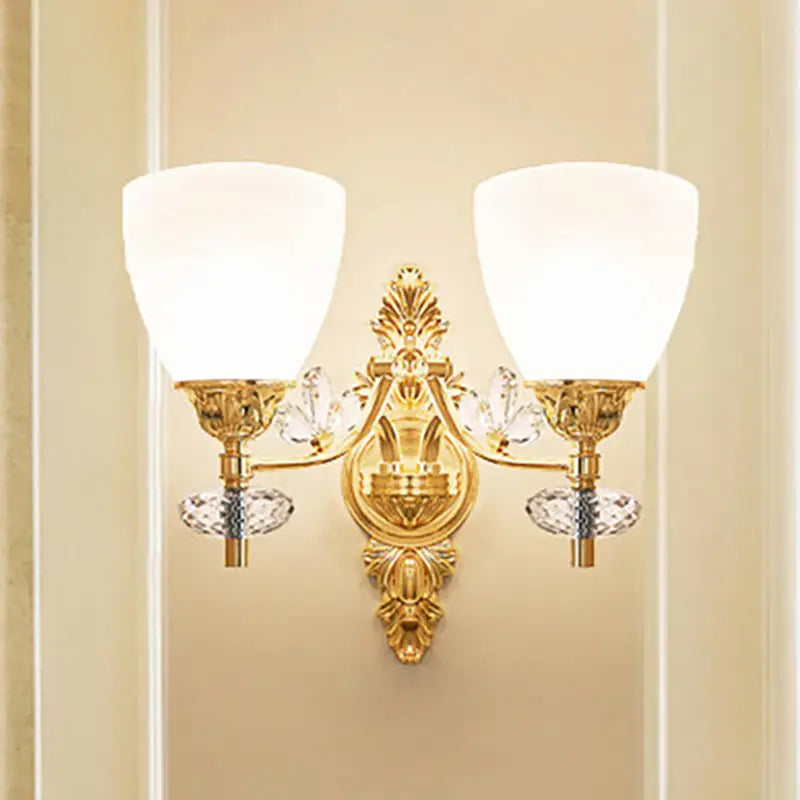 Modernist gold finish crystal wall light bedroom sconce